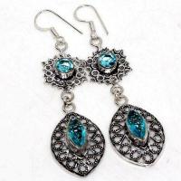 Am 3413a boucles oreilles pendants aigue marine 8gr bleue 6x10mm bijou 1900 vente argent 925