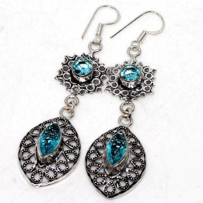 Am 3413c boucles oreilles pendants aigue marine 8gr bleue 6x10mm bijou 1900 vente argent 925