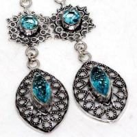 Am 3413c boucles oreilles pendants aigue marine 8gr bleue 6x10mm bijou 1900 vente argent 925