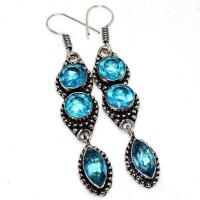 Am 3430a boucles oreilles pendants 60mm aigue marine 13gr bleue 8x10mm bijou 1900 vente argent 925