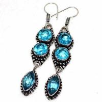 Am 3430b boucles oreilles pendants 60mm aigue marine 13gr bleue 8x10mm bijou 1900 vente argent 925