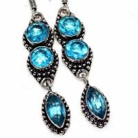 Am 3430c boucles oreilles pendants 60mm aigue marine 13gr bleue 8x10mm bijou 1900 vente argent 925