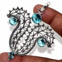 Am 3452b pendentif pendant 70mm aigue marine 8mm ethnique bijou argent 925 vente achat