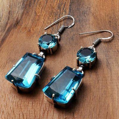 Am 3461c boucles oreilles pendants 60mm aigue marine 14gr bleue 15x20mm 1900 vente argent 925