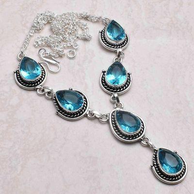 Am 3463a collier parure sautoir aigue marine 26gr bleue 15x10mm bijou 1900 vente argent 925