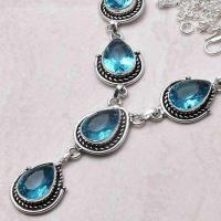 Am 3463b collier parure sautoir aigue marine 26gr bleue 15x10mm bijou 1900 vente argent 925