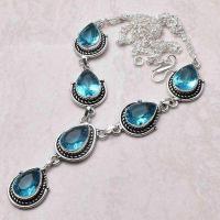 Am 3463d collier parure sautoir aigue marine 26gr bleue 15x10mm bijou 1900 vente argent 925