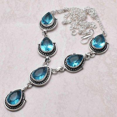 Am 3463d collier parure sautoir aigue marine 26gr bleue 15x10mm bijou 1900 vente argent 925