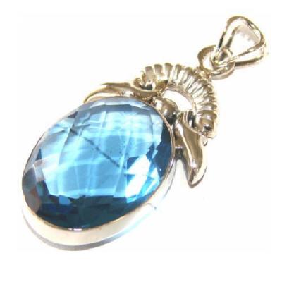 Am 3481a pendentif pendant aigue marine ethnique argent 20x28mm 925 