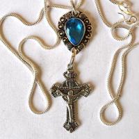 Am 3484 pendentif pendant croix aigue marine argent 20x35mm 925 1