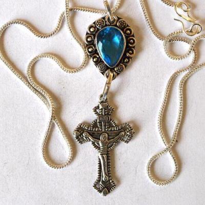 Am 3484 pendentif pendant croix aigue marine argent 20x35mm 925 1