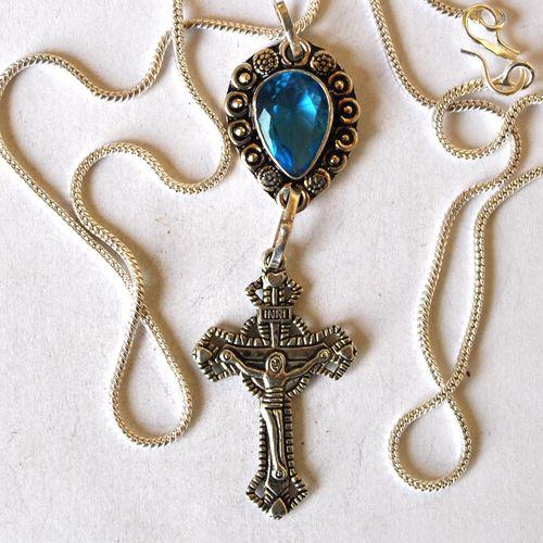 Am 3484 pendentif pendant croix aigue marine argent 20x35mm 925 1