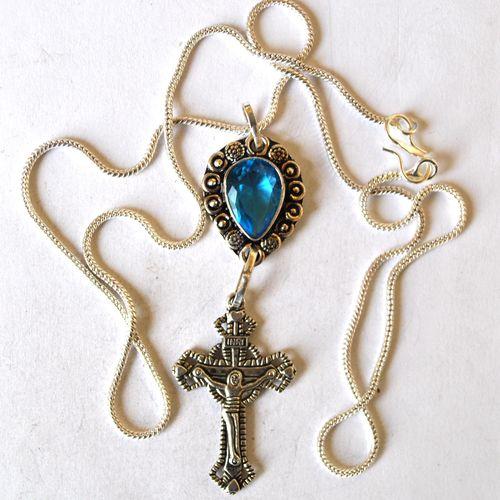 Am 3484 pendentif pendant croix aigue marine argent 20x35mm 925 3