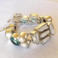 Am 3487 bracelet aigue marine perles nacre 16mm argent925 53gr 2 