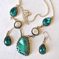 Am 3489 collier boucles oreilles aigue marine turquoise argent925 30gr 1 