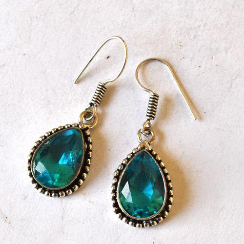 Am 3489 collier boucles oreilles aigue marine turquoise argent925 30gr 3