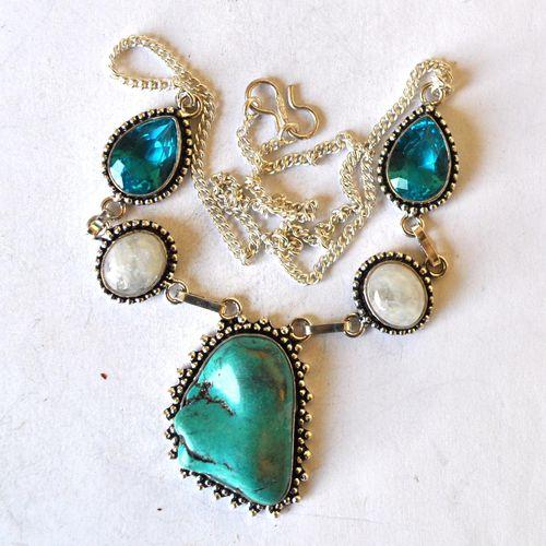 Am 3489 collier boucles oreilles aigue marine turquoise argent925 30gr 4