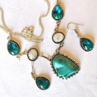 Am 3489 collier boucles oreilles aigue marine turquoise argent925 30gr 5