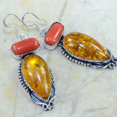 Amb 029a boucles pendants oreilles ambre corail amber baltique achat vente bijoux argent 925