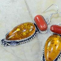 Amb 029c boucles pendants oreilles ambre corail amber baltique achat vente bijoux argent 925