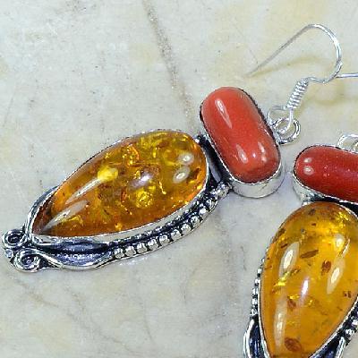 Amb 029a boucles pendants oreilles ambre corail amber baltique achat vente bijoux argent 925