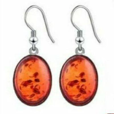 Amb 091a boucles oreilles pendants ambre baltique miel 12x15mm argent