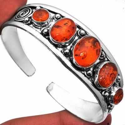 Amb 094a bracelet torque 29gr 5xcabochons ambre baltique miel ovale 10x15mm argent 925