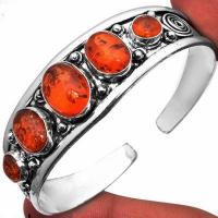 Amb 094d bracelet torque 29gr 5xcabochons ambre baltique miel ovale 10x15mm argent 925