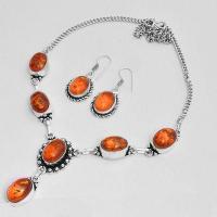 Amb 095a collier boucles oreilles pendants 33gr ambre baltique miel 10x15mm argent 925