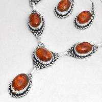 Amb 098b collier boucles oreilles pendants 33gr ambre baltique miel 10x15mm argent 926