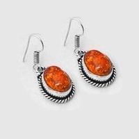 Amb 099f collier boucles oreilles pendants 33gr ambre baltique miel 10x15mm argent 925