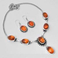 Amb 100a collier boucles oreilles pendants 33gr ambre baltique miel 10x15mm argent 925