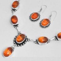 Amb 100b collier boucles oreilles pendants 33gr ambre baltique miel 10x15mm argent 925