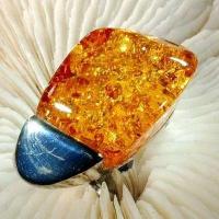 Amb 109b bague t60 cabochon 20x35mm ambre amber baltique vente bijoux argent 925