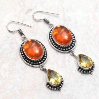 Amb 117a boucles oreilles pendants12gr ambre baltique miel 12x16mm argent