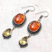 Amb 117b boucles oreilles pendants12gr ambre baltique miel 12x16mm argent