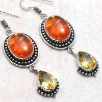 Amb 117c boucles oreilles pendants12gr ambre baltique miel 12x16mm argent