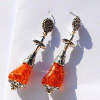 Amb 124b boucles oreilles pendants 13gr ambre baltique miel 10x15mm argent