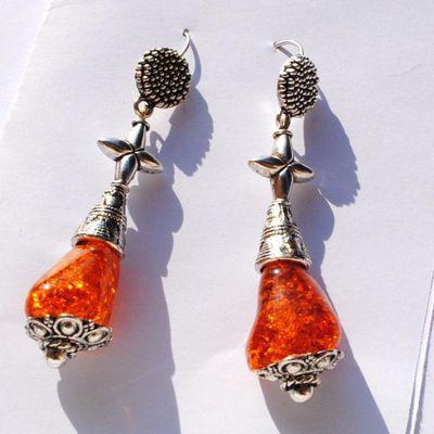 Amb 124d boucles oreilles pendants 13gr ambre baltique miel 10x15mm argent