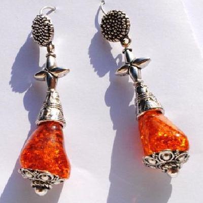 Amb 124d boucles oreilles pendants 13gr ambre baltique miel 10x15mm argent