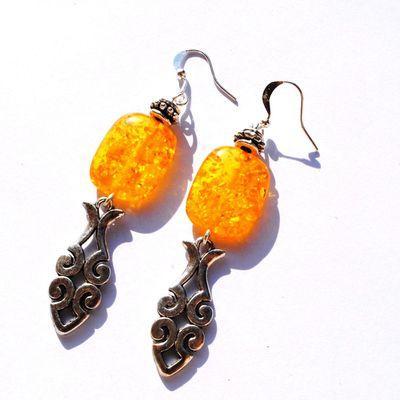 Amb 126a boucles oreilles pendants 8gr 50mm ambre baltique miel argent ethnique