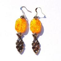 Amb 126c boucles oreilles pendants 8gr 50mm ambre baltique miel argent ethnique