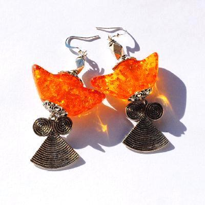 Amb 132d boucles oreilles pendants lotus 20gr 80mm ambre baltique miel ethnique