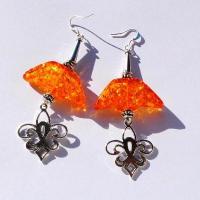 Amb 134a boucles oreilles pendants fleur lys 17gr 90mm ambre baltique miel ethnique