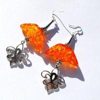 Amb 134b boucles oreilles pendants fleur lys 17gr 90mm ambre baltique miel ethnique