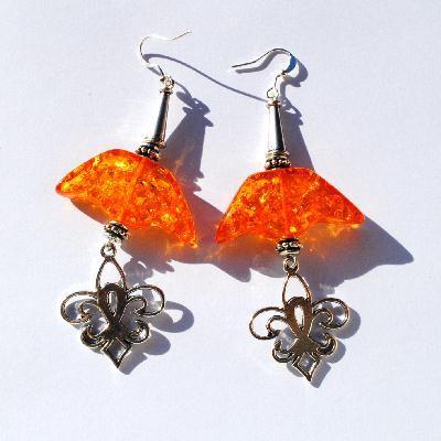 Amb 134b boucles oreilles pendants fleur lys 17gr 90mm ambre baltique miel ethnique