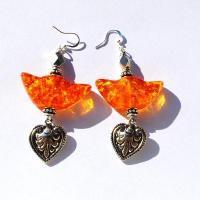 Amb 135a boucles oreilles pendants lotus 21gr 70mm ambre baltique miel ethnique