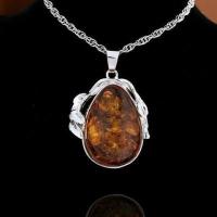 Amb 158a pendant pendentif chaine 10x15mm 19gr ambre amber baltique vente bijoux argent 925