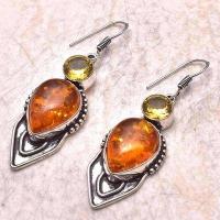 Amb 198e boucles oreilles pendants 11gr 50mm citrine ambre baltique ethnique