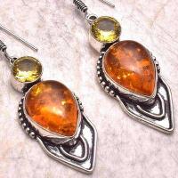 Amb 198g boucles oreilles pendants 11gr 50mm citrine ambre baltique ethnique